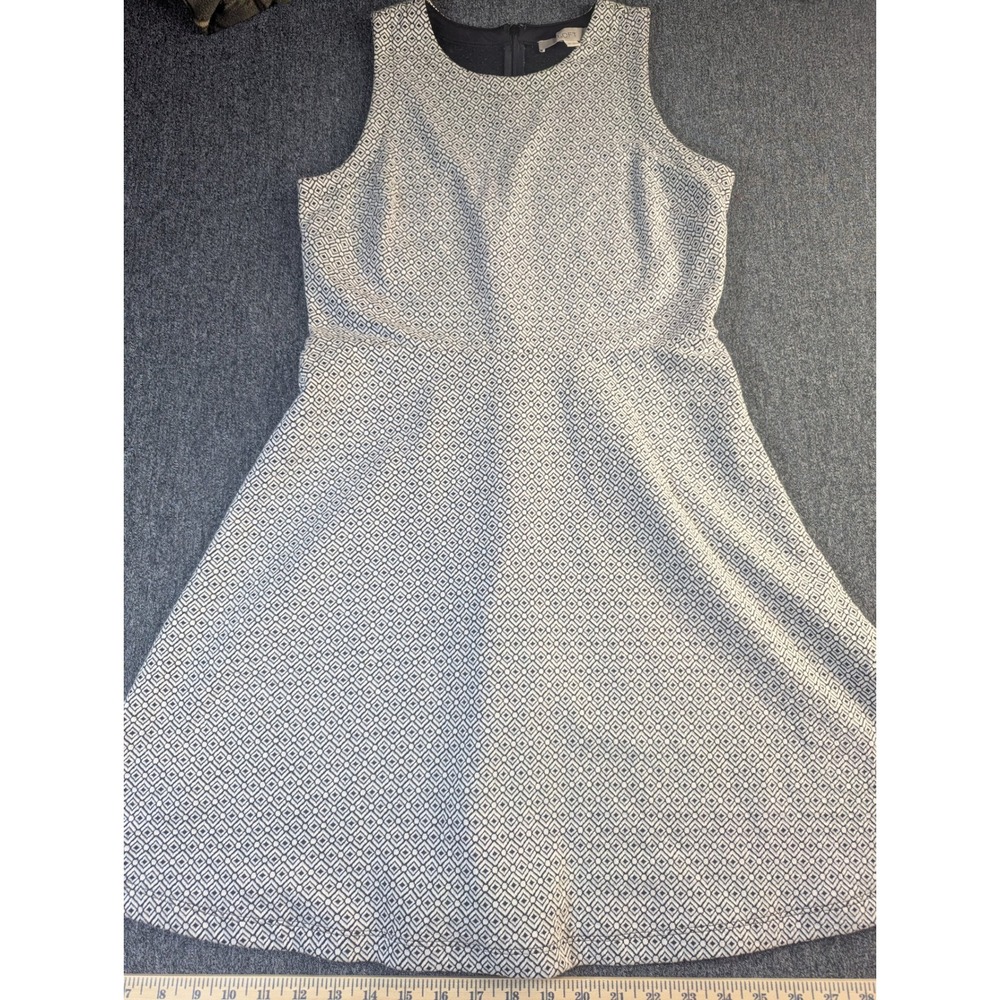 Ann Taylor Loft Womens 6P Blue White Geometric Diamond Jacquard Fit Flare Dress